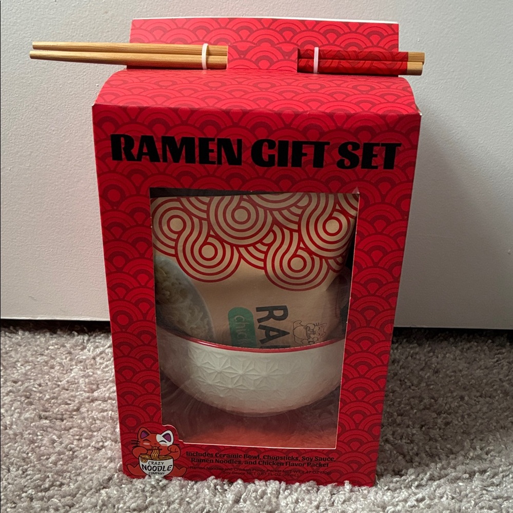 Ramen Gift Set with Red and White Bowl